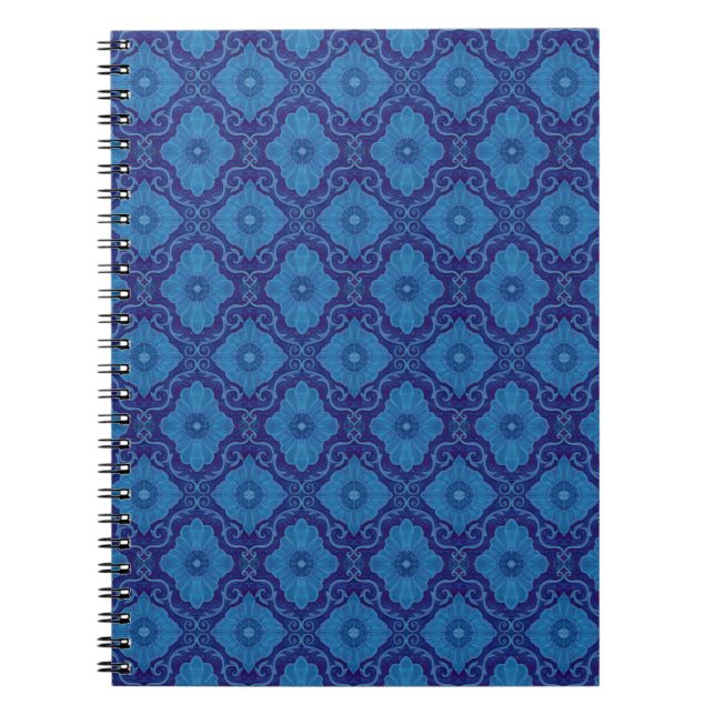 Carnet "Fleurs bleues" floral arabesque motif (Devant)