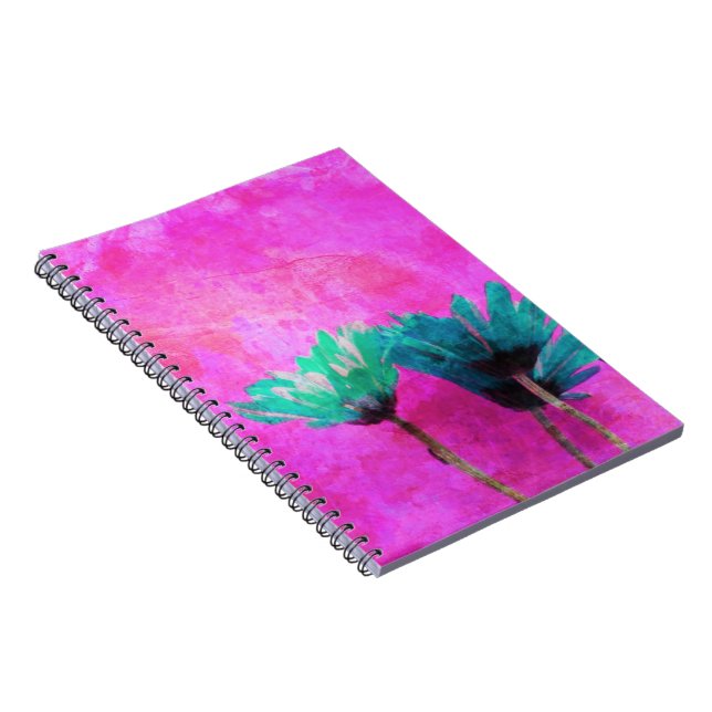 Carnet Fleurs bleues sur Grungy Pink (Côté Droit)