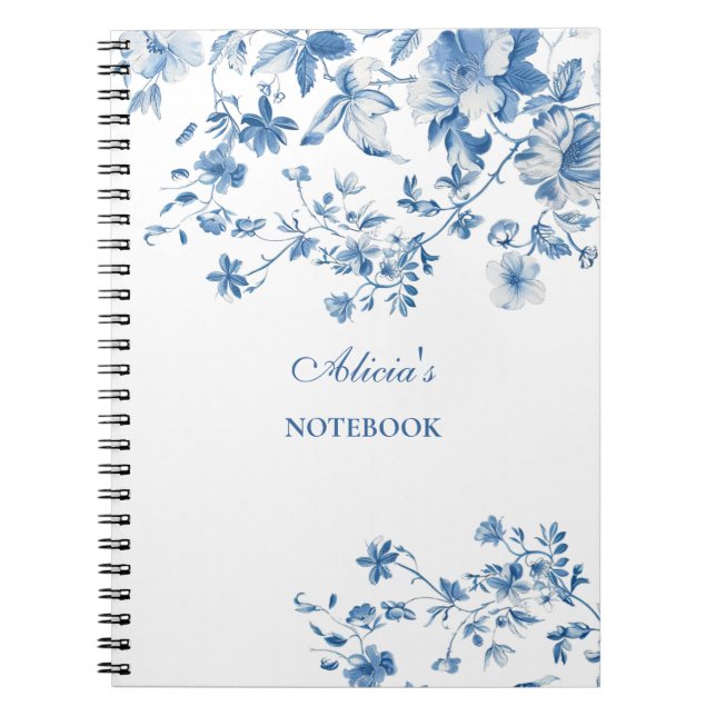 Carnet Fleurs bleues vintages Toile de Jouy (Devant)