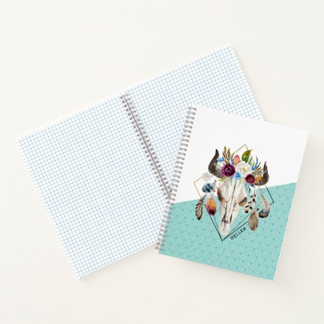 Carnet Fleurs boho crâne de taureau géométrique (Intérieur)