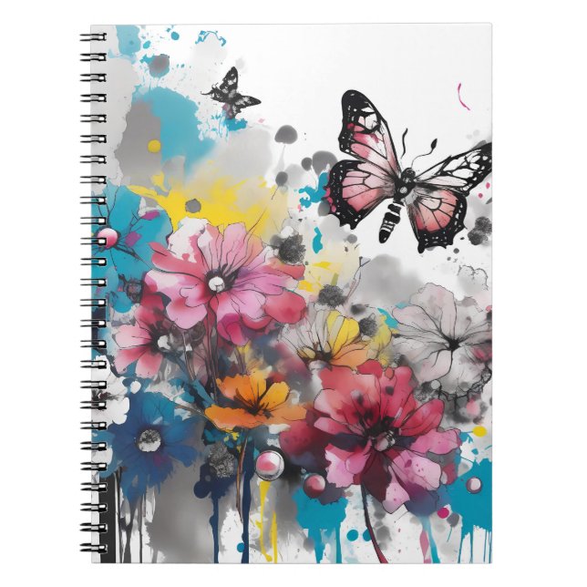 Carnet Fleurs Boho Peinture à l'encre (Devant)