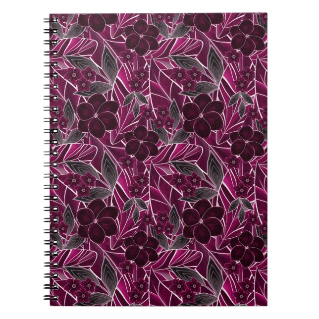 Carnet Fleurs bordeaux. (Devant)