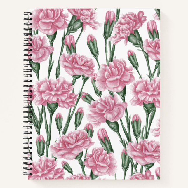Carnet Fleurs carnations roses  (Devant)