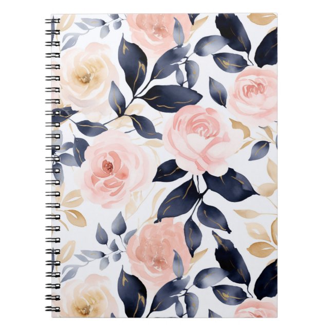 Carnet Fleurs Chic Bleu Rose (Devant)