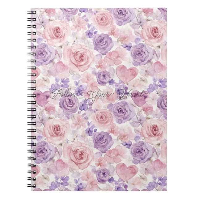 Carnet Fleurs Cœurs Blush Violet Rose   (Devant)