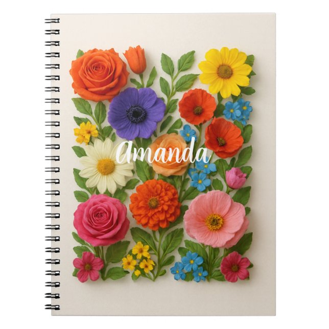 Carnet Fleurs Colorées de Nom Personnalisé  (Devant)