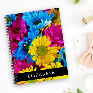 Carnet Fleurs colorées, Faisées, Boho, Votre Nom