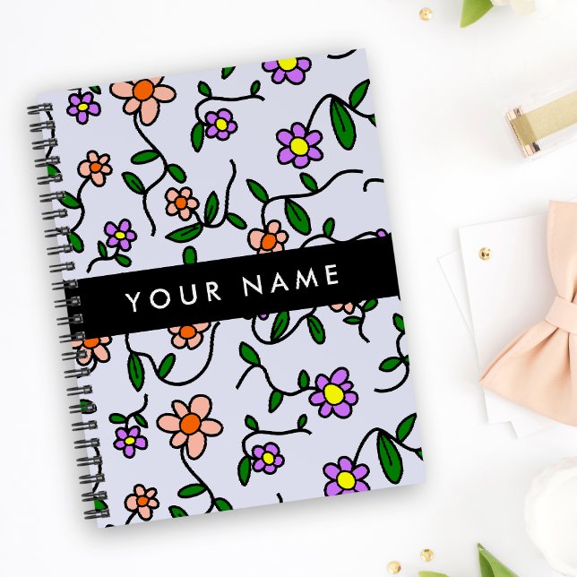 Carnet Fleurs Colorées, Fond Bleu, Noir (Créateur téléchargé)