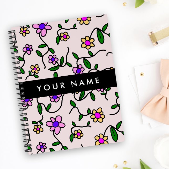 Carnet Fleurs Colorées, Fond Rose, Noir (Créateur téléchargé)