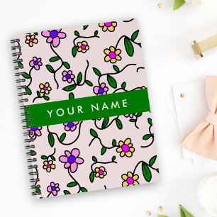 Carnet Fleurs Colorées, Fond Rose, Vert