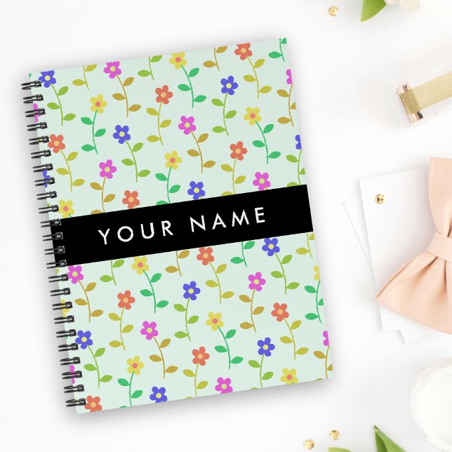 Carnet Fleurs Colorées, Fond Vert Clair, Noir (Créateur téléchargé)