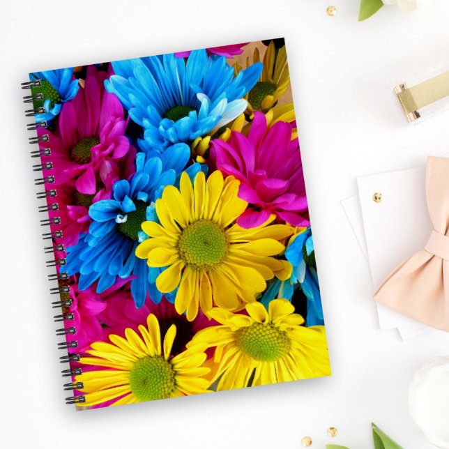 Carnet Fleurs colorées, marguerites - Rose Jaune Bleu (Créateur téléchargé)