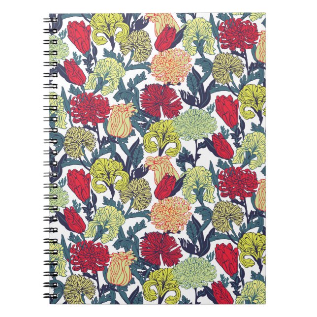 Carnet Fleurs colorées : motif blanc transparent. (Devant)