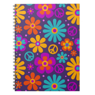 Carnet Fleurs colorées Paix Amour Retro Super Hippie