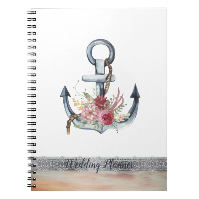 Carnet Fleurs d'ancre à l'aquarelle dentelle nautique (Devant)