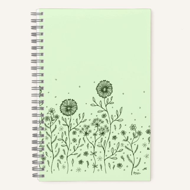 Carnet Fleurs dansantes sur un pré, vert clair (Recto)