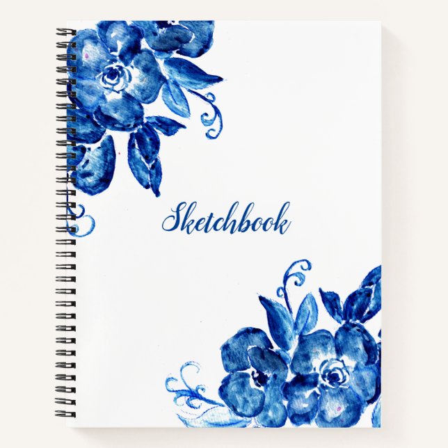 Carnet Fleurs d'aquarelle bleue (Devant)