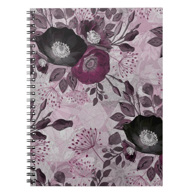Carnet Fleurs d'aquarelle bordeaux. (Devant)