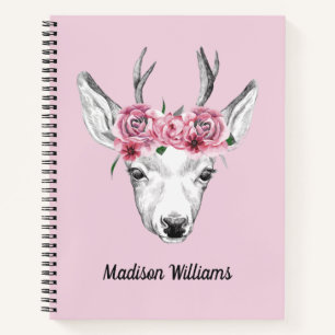 Carnet Fleurs d'aquarelle Cerf Ajouter Votre Nom
