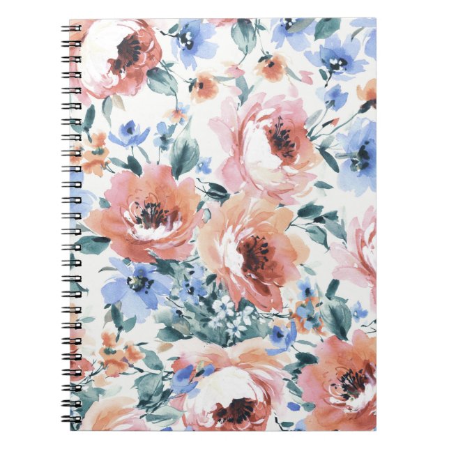 Carnet Fleurs d'aquarelle, illustration motif transparent (Devant)