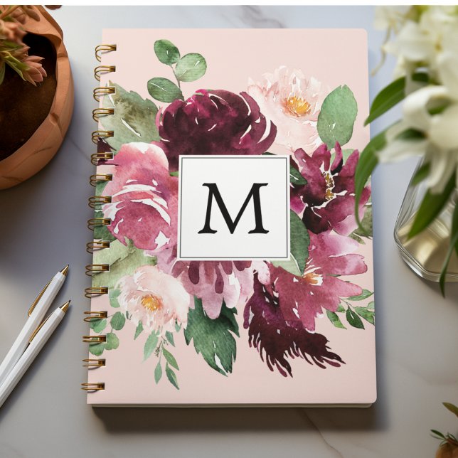 Carnet Fleurs d'aquarelle modernes Monogrammes (Créateur téléchargé)