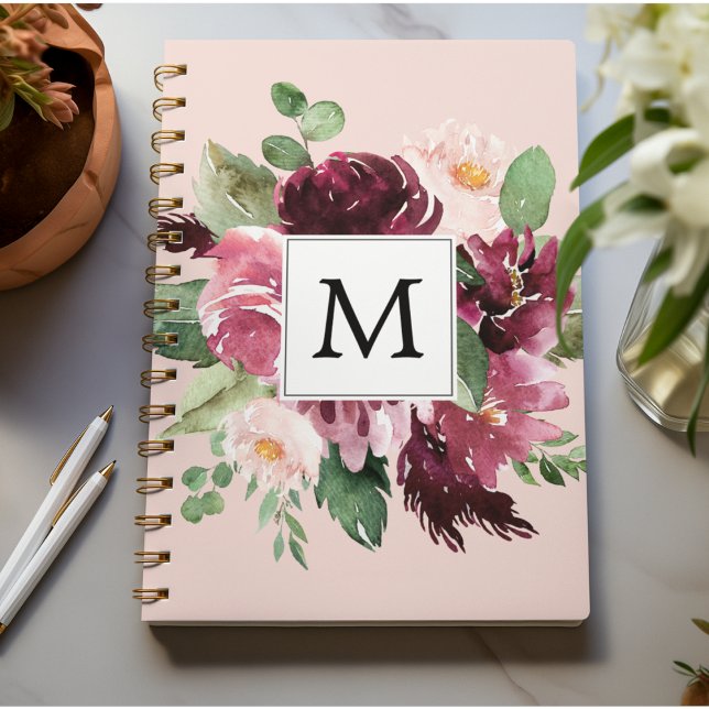 Carnet Fleurs d'aquarelle modernes Monogrammes (Créateur téléchargé)