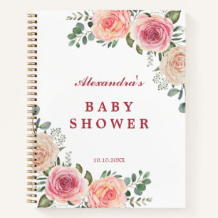 Carnet Fleurs d'aquarelle rose Baby shower invité