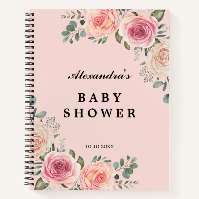 Carnet Fleurs d'aquarelle rose Baby shower invité (Devant)
