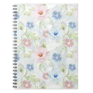 Carnet Fleurs d'aquarelle rose et bleu.