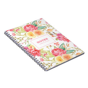Carnet Fleurs d'aquarelle rose et jaune motif