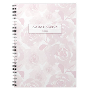 Carnet Fleurs d'aquarelle rose pâle Perdues Personnalisée