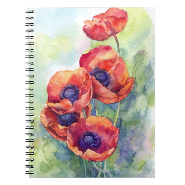 Carnet Fleurs d'aquarelle rouge pavot illustration fleurs (Devant)