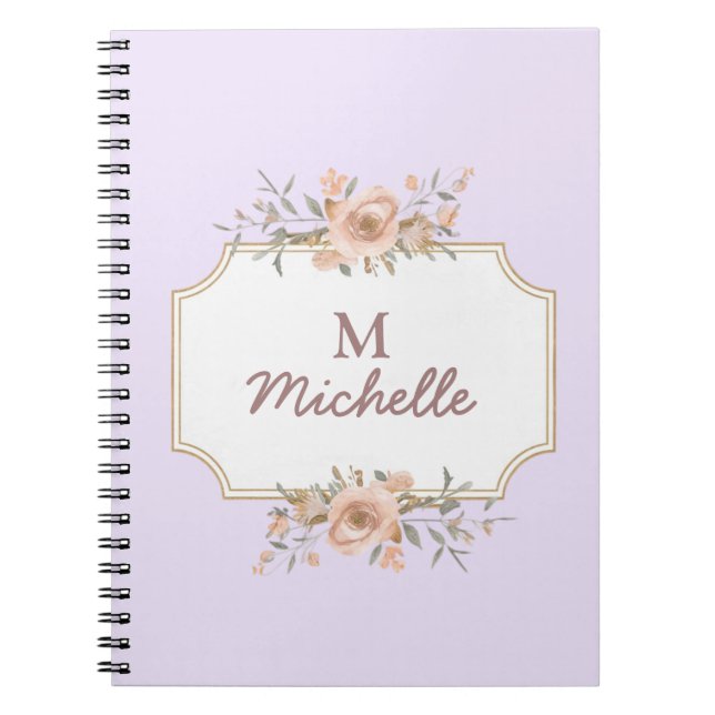 Carnet Fleurs d'aquarelle violette Monogramme Nom du scri (Devant)