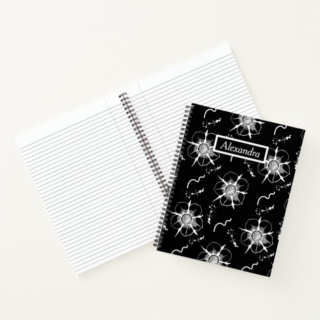 Carnet Fleurs d'art en ligne abstraites blanches sur fond (Intérieur)
