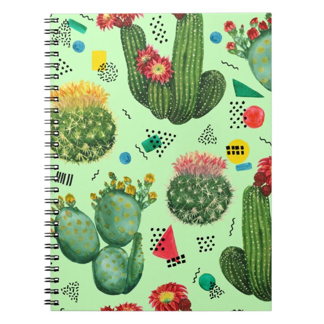 Carnet Fleurs de cactus : Aquarelle Arrière - plan géomét (Devant)