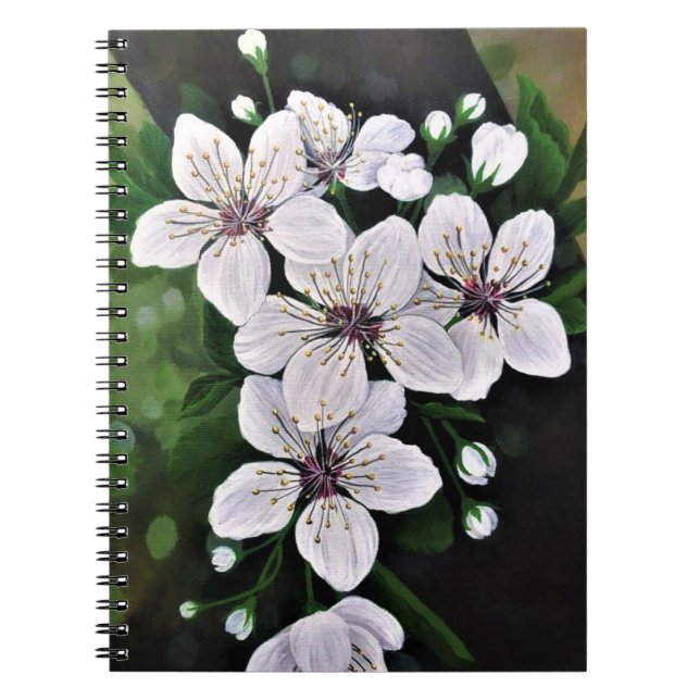 Carnet Fleurs De Cerise Blanche Art En Acrylique (Devant)