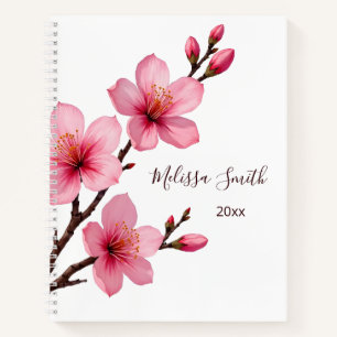Carnet Fleurs de cerisier rose blanc Votre nom