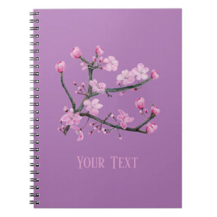 Carnet Fleurs de cerisier rose Personnalisé violet