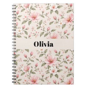 Carnet Fleurs de cerisier rose tendre, motif floral sans