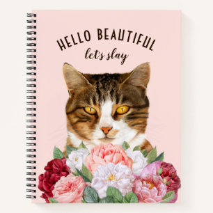 Carnet Fleurs de chats amusantes Bonjour belle rose