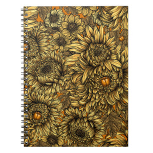 Carnet Fleurs de chrysanthèmes jaunes et coléoptères oran