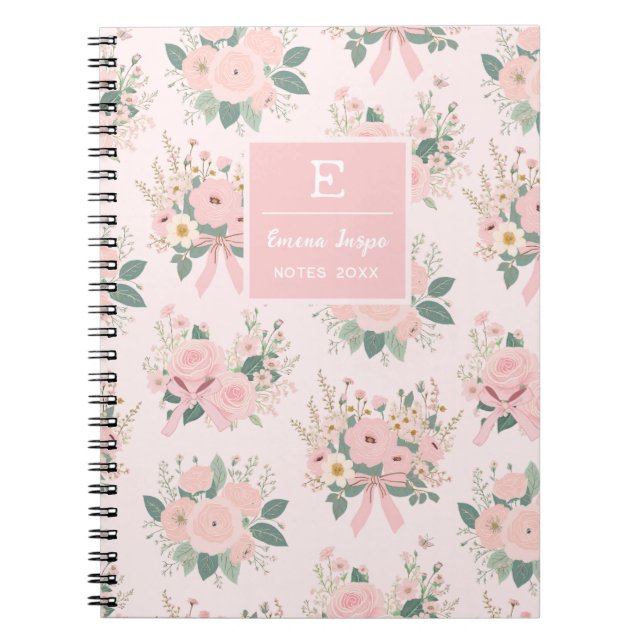 Carnet Fleurs de coquette rose monogramme, fleurs esthéti (Devant)