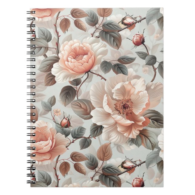 Carnet Fleurs de crème avec feuilles gris sur un gris cla (Devant)