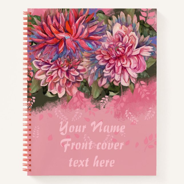 Carnet Fleurs de dahlias aquarelle rose (Devant)