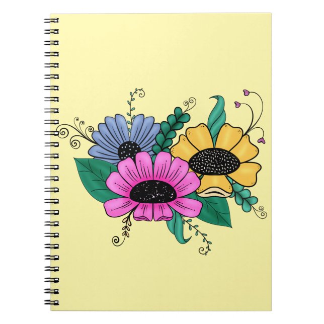 Carnet Fleurs de dessin colorées (Devant)