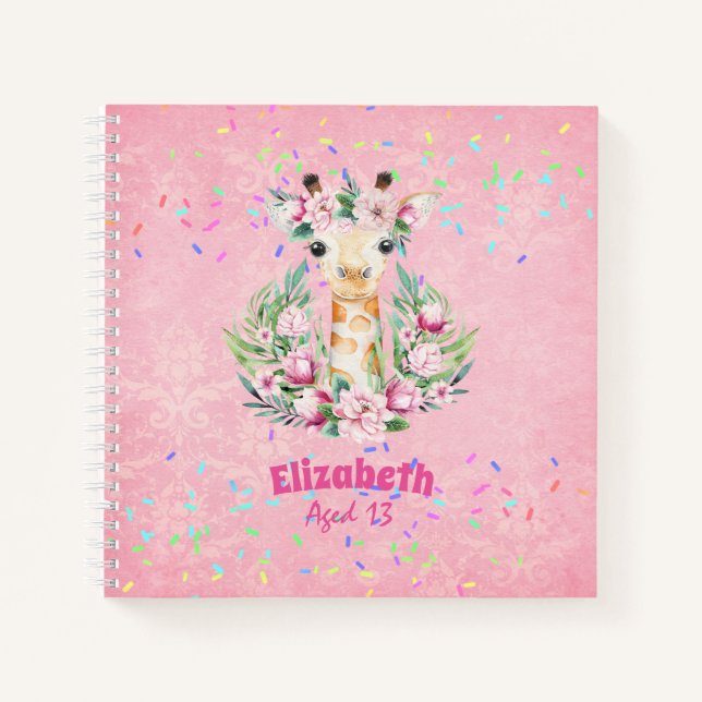 Carnet Fleurs de girafe Boho Nommées Filles, Cadeaux Ados (Devant)
