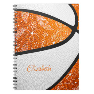 Carnet fleurs de gribouillis orange blanc boho basket-bal