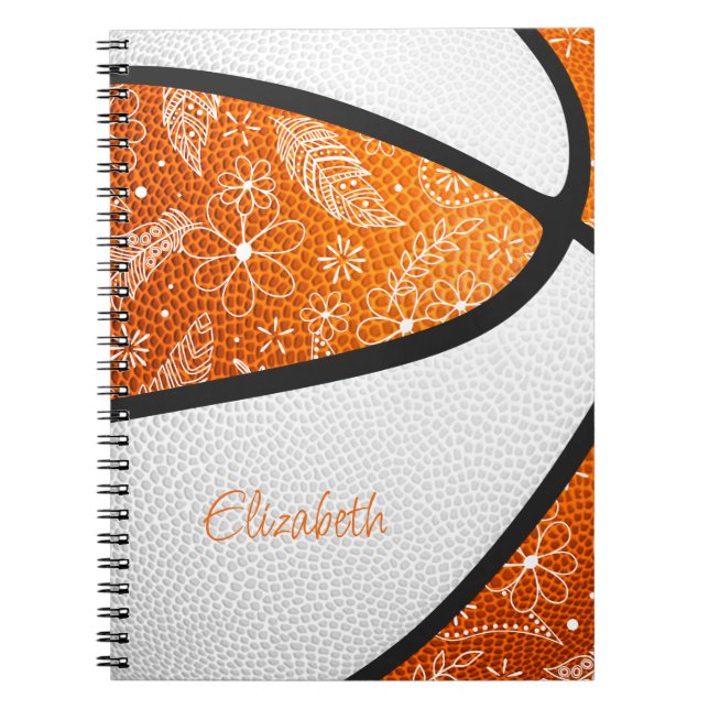Carnet fleurs de gribouillis orange blanc boho basket-bal (Devant)