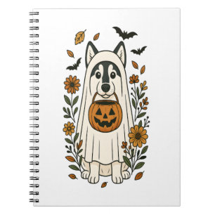 Carnet Fleurs de Husky sibérien d'Halloween
