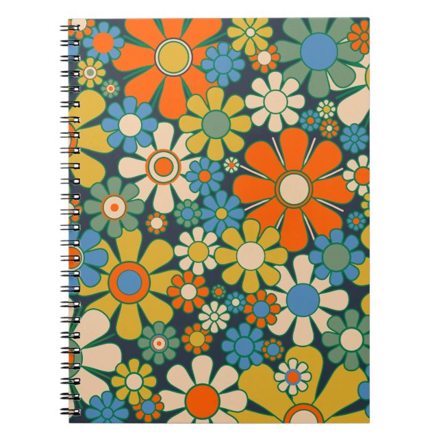 Carnet Fleurs de Jardin Rétro 60s les années 70 motif Flo (Devant)